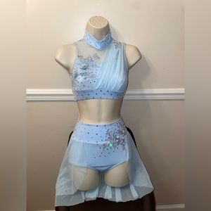 Custom made soft blue lyrical costume.Child large/ adult XS.Swarovski rhinestone